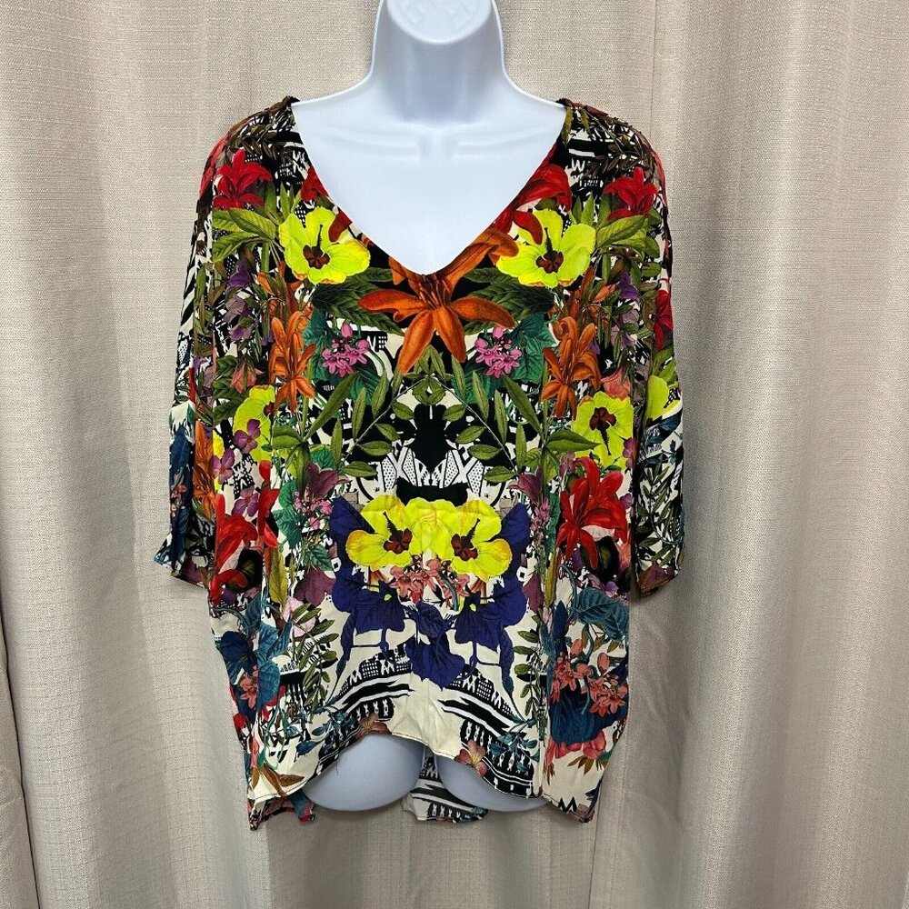 Joseph Ribkoff Pullover V-Neck Half Sleeve Top Women's Size 8 Floral Print
